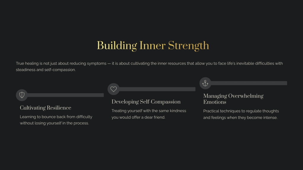 Infographic showing three pillars of ADHD support: resilience, self‑compassion, and managing overwhelming emotions.